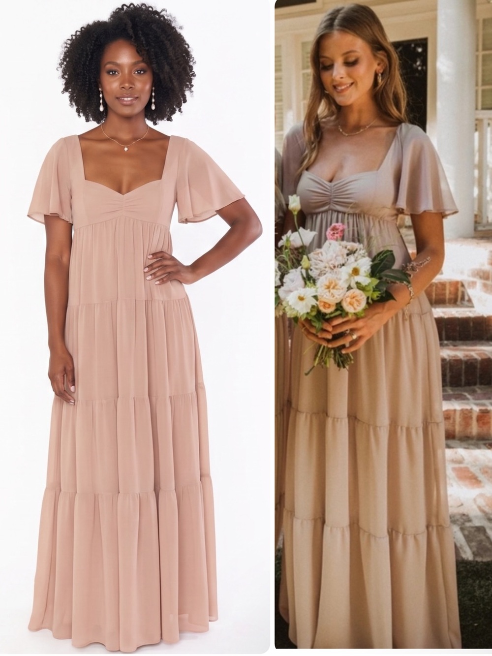 Show Me Your MuMu Nicole Soft Beige Chiffon Tiered Gown Maxi Dress NWT $198